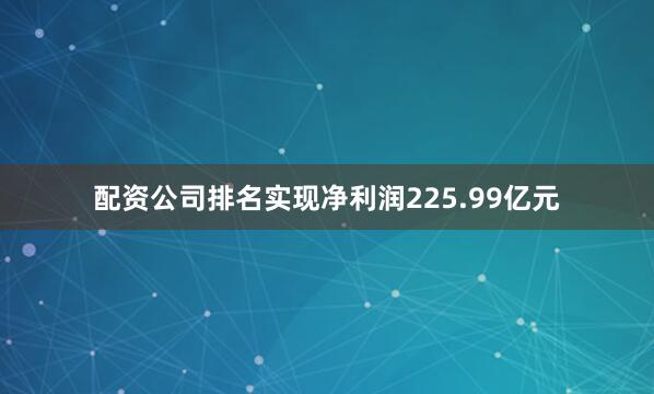 配资公司排名实现净利润225.99亿元